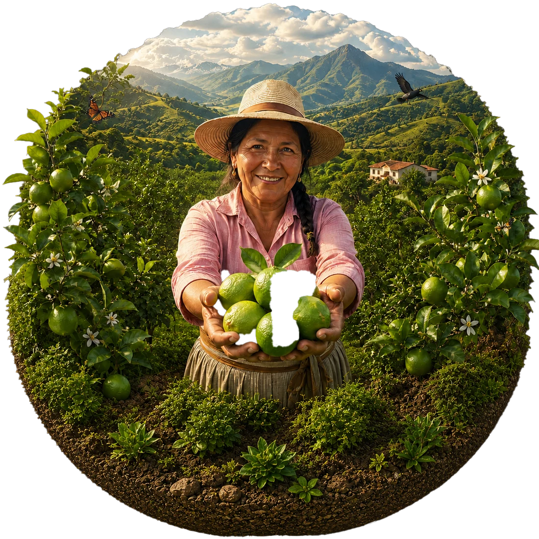 Agricultora santandereana con su cosecha de limón Tahití